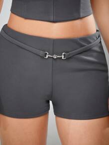 Hauture Buckle Detail Hot Shorts - Dark Grey - View 5