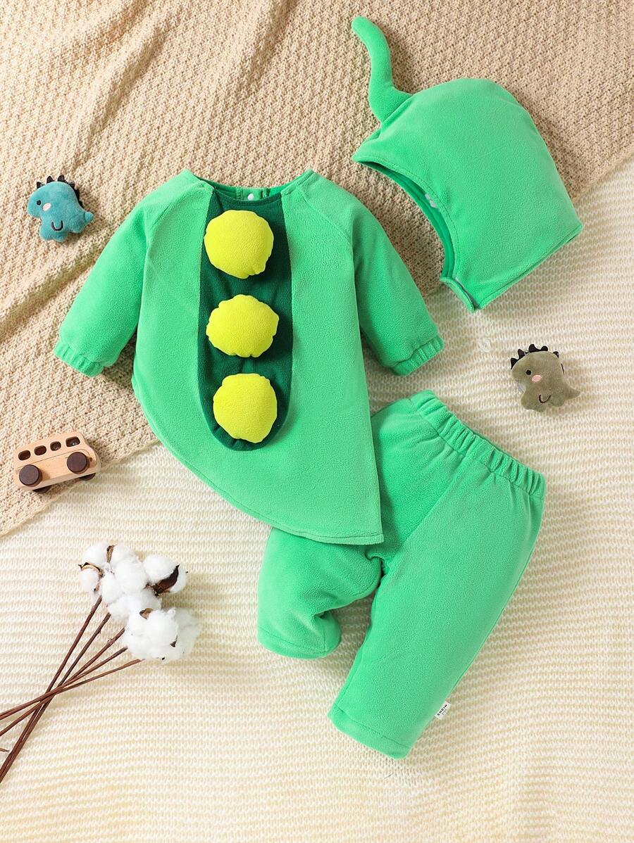 SHEIN 0-6 Months Baby Boy Pea Style Costume Cartoon Design Holiday Outfit Winter Jacket - Green - View 1