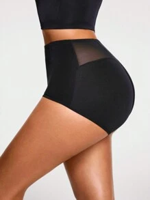 SHAPORA Quần short định hình lưới chắp vá màu trơn cho nữ - màu đen - Xem 4