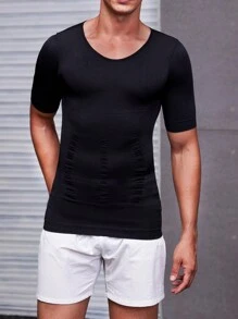 Manfinity 男士圆领修身纯色休闲运动吊带紧身上衣 - 黑色 - 查看 5