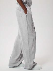 Forever 21 男士阔腿运动裤，带毛边下摆，灰色/秋/冬 - 灰色 - 查看 1