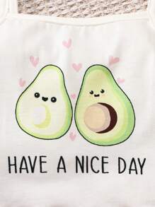 SHEIN 2pcs/Set Young Girl Avocado Pattern Knitted Camisole And Shorts Comfortable Casual Flame Retardant Pajamas - White - View 3
