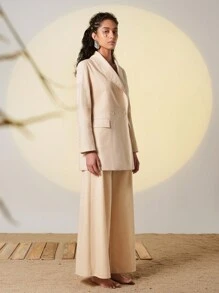 JACOBO SIN A 设计师女士商务休闲双排扣长款正式西装外套，适合商务、春季/假日、度假、外出、节日、伊比萨岛装扮、办公室 - 米色 - 查看 5