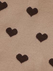 Young Girl Minimalist Cute Casual Heart Pattern Khaki Long Sleeve Sweater Dress - Brown - View 5