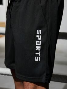 Gym Rark Pantaloni scurți sport casual pentru bărbați, stil iubit, cu imprimeu cu cordon, talie înaltă, lejer, stil iubit, pantaloni scurți negri - Negru - Vizualizare 6