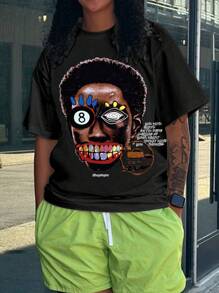 تي شيرت تي شيرت صيفي بأكمام قصيرة وياقة مستديرة بطباعة شخصية كرتونية للرجال