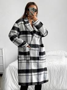 SHEIN EZwear Women's New Style Plaid Jacket - Black and White - View 1