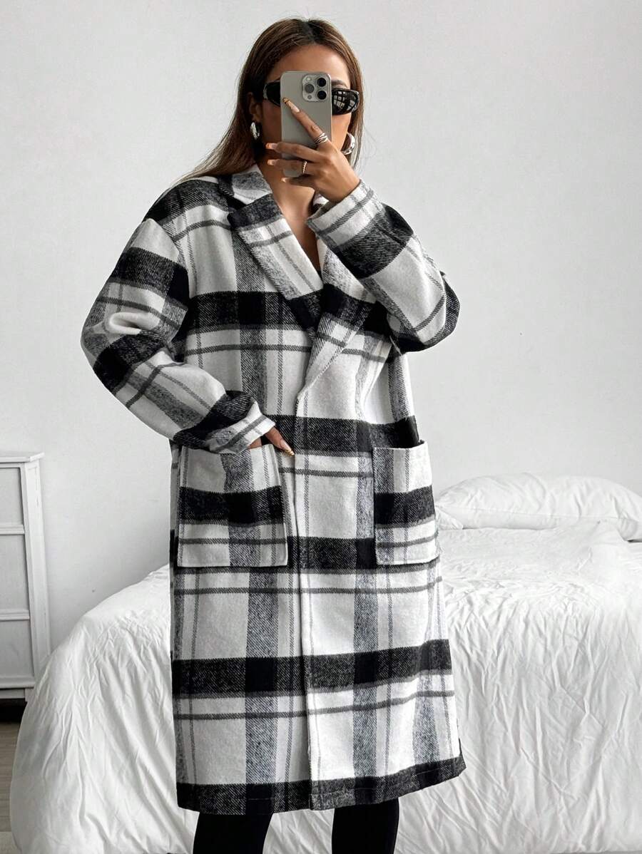 SHEIN EZwear Women's New Style Plaid Jacket - Black and White - View 1
