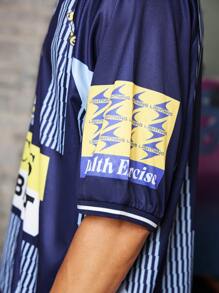 Gym Rark Blue Striped Sports Polo Shirt - Digital Printing - Blue - View 6