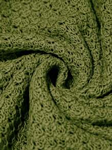 Flirla Crochet Floral Pattern Split Maxi Sweater Dress Plus Size - Army Green - View 7