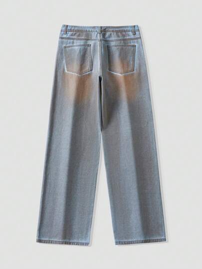 Street Life Jeans casuales de pierna ancha con botones de contraste y bolsillos para hombre