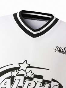 SHEIN Tween Boys Crew Neck Letter & Striped Print Short Sleeve T-Shirt - Black - View 5