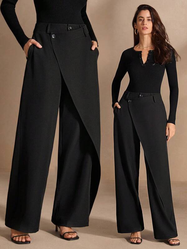 Anewsta Asymmetrical Solid Color Casual Casual Straight Pants