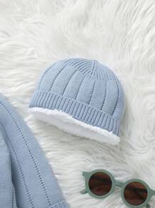 SHEIN Vintaside Kids 1pc Infant Boy Fashion Single-Breasted Long Sleeve Knitted Romper With Adorable Hat - Baby Blue - View 4