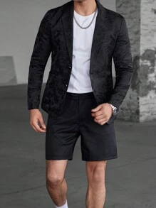 Manfinity Bizformal 男士立领长袖纽扣衬衫和纽扣短裤西装套装 - 黑色 - 查看 14