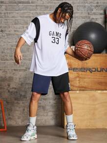 Gym Rark Short de sport style boyfriend pour hommes avec lien à l'avant, imprimé bloc de couleurs et lettres. Short décontracté pour l'école et le quotidien, pantalon de survêtement noir - Noir - Voir 6