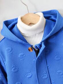 Young Boys Casual Simple Street Punk Dinosaur Print Solid Color Thickened Hooded Mid-Length Sweatshirt Jacket For Autumn/Winter Seasons