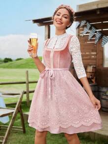 Chiquease 2024 German Oktoberfest Velvet & Lace Adjustable Zipper Front Dress, Pink