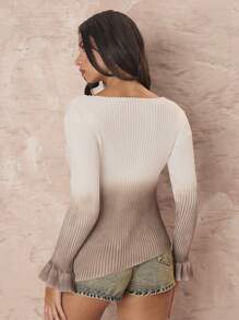 SHEIN X  Ignacia Antonia Glamine Fitted Gradient Color Ruffle Sleeve Women Sweater Knit Pullover Fall Winter Outfit