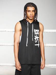 Sport MetroGents Camiseta sin mangas con capucha con cordón y diseño gráfico de letra para hombre, paquete de tops deportivos