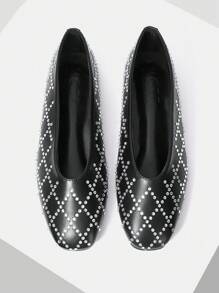 MOTF PREMIUM RHINESTONE SQUARE-TOE WOMEN FLAT CASUAL SHOES, HALLOWEEN SORCERESS - Black - View 1
