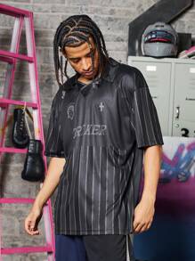 Manfinity Sport Corelite Boyfriend Style Men's Simple Printed Short Sleeve Sports T-Shirt School - Black - View 5