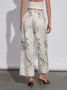 SHEIN EZwear Spring & Summer Fashion Leopard Print Loose Straight Leg Casual Pants - Apricot - View 2