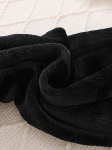 青少年女孩熊刺绣图案毛绒长袖长款连体衣休闲家居服 - 黑色 - 查看 6