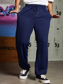 Sport MetroGents Boyfriend Style Men's Letter Print Drawstring Waist Pockets Sports Pants School