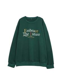 DAZY Men Autumn Lettering Pullover Sweatshirt - Green - View 9