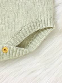 SHEIN Vintaside Kids Baby Boy Solid Color Button Casual Bib Overalls Knit Romper - Mint Green - View 3