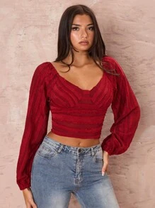 Glamine Women's Solid Color Simple Long Sleeve Blouse Fall Cloth For Women - Burgundy - View 5