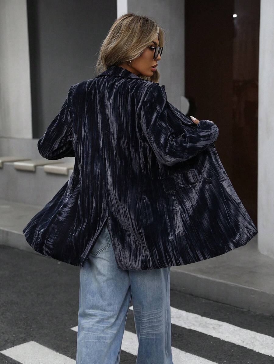 Aveloria Modichic Women's Regular Long Velvet Pleated Mid-Length Coat, Solid Color - Dark Grey - View 1