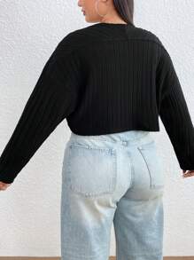 SHEIN CURVE+ 大码休闲纯色短款夹克，春夏 - 黑色 - 查看 2