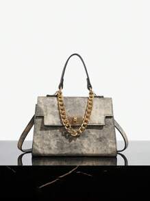 SHEIN SXY Quý cô, Phụ nữ, Thời trang cá nhân hóa, Đường phố, Ngầu, Khóa cứng, Túi xách hàng đầu, Túi đeo chéo, Ngụy trang - màu nâu - Xem 2