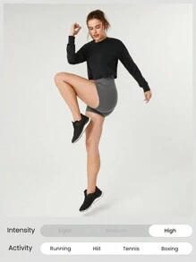 GLOWMODE Lightweight Quick-Dry Just E Cutout Loose Fit Long Sleeve Tee Gym Workout Daily - Black - View 6