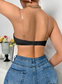 SHEIN Women Lace Trim Backless Seductive Romantic Brassiere - Black - View 2