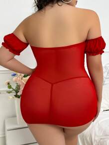 2pcs Lace Patchwork Bodycon Tube Top Nightgown Set - Red - View 2