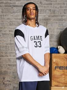 Manfinity Sport Corelite Boyfriend-Stil Herren Crew Neck Kurzarm T-Shirt mit Buchstaben-Muster, einfaches lässiges Top