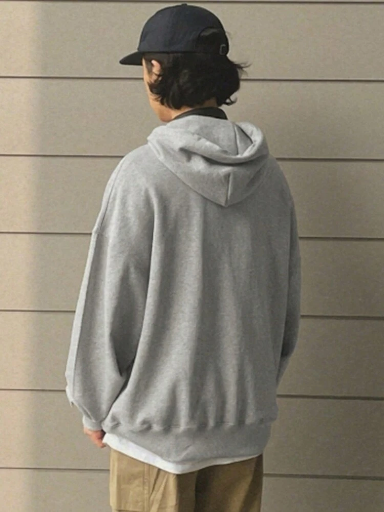 Men Autumn Letter Print Drop Shoulder Long Sleeve Casual Hooded Sweatshirt