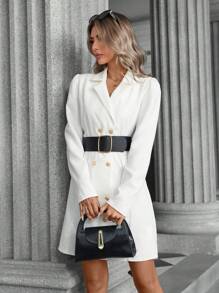 Aveloria Modichic 修腰优雅办公室女士双排扣西装外套 - 白色 - 查看 6