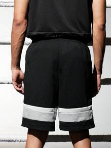 Manfinity Sport Corelite 男士撞色抽绳腰运动短裤健身短裤运动裤黑色短裤 - 黑色 - 查看 2