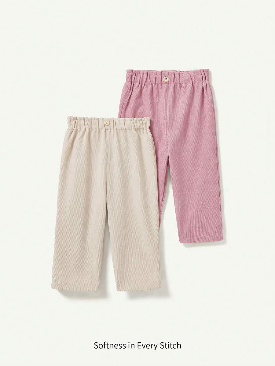 Cozy Pixies Baby Girl 2pcs Solid Button Front Pants - Pink - View 1