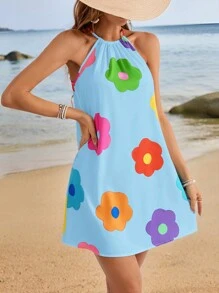 SHEIN VCAY Bãi biển, Lãng mạn, Xuân/Hè, Đầm mùa hè, Đầm trễ vai in họa tiết lạnh đầy màu sắc dành cho nữ 25 kiểu dáng ngày lễ - Nhiều màu - Xem 4