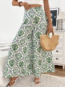 SHEIN LUNE Quần dài ống rộng in hoa lưng cao dành cho nữ - Nhiều màu - Xem 6