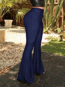 SHEIN SXY Plus Size Women's Solid Color Simple Casual Flare Pants