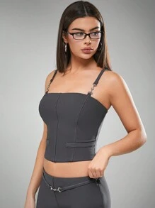 Hauture 带扣细节吊带背心 - 深灰色 - 查看 5