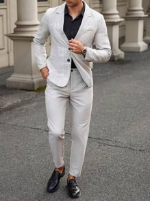 Manfinity Mode Men's Lapel Neck Button Front Long Sleeve Top And Pockets Long Pants Suit Set - Khaki - View 4