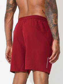 Coreblaze Boyfriend Style Men Drawstring Simple, Versatile, Daily, Casual, Sports Shorts Gym Short Basketball Hand Sanitizer School Red Lightweight - Burgundy - View 2