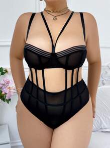 SHEIN 大码女式纯色简约休闲系带性感连体裤 - 黑色 - 查看 5